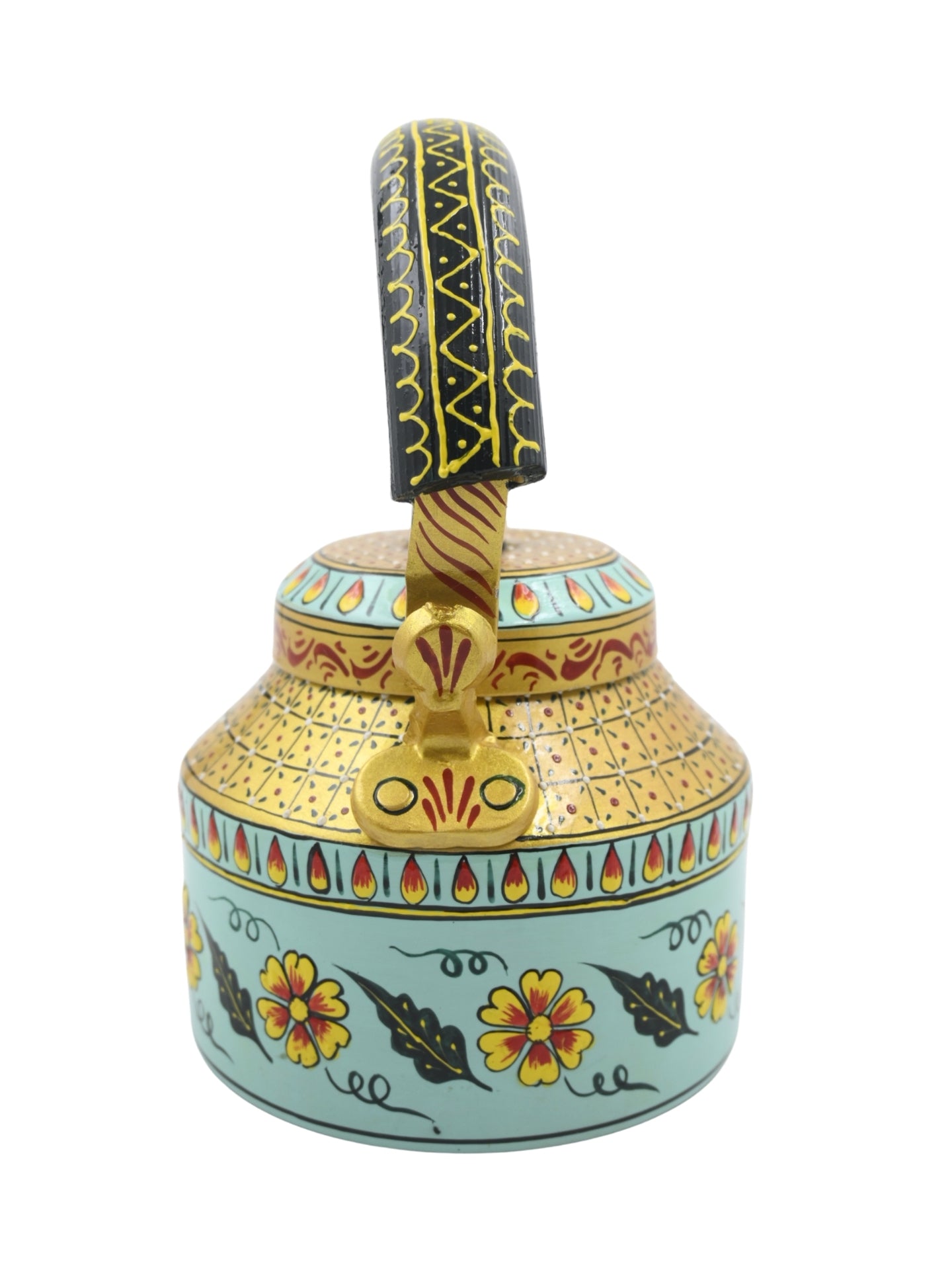 Hand-Painted Decorative Cutting Chai Green & Golden Kettle – 1000ml