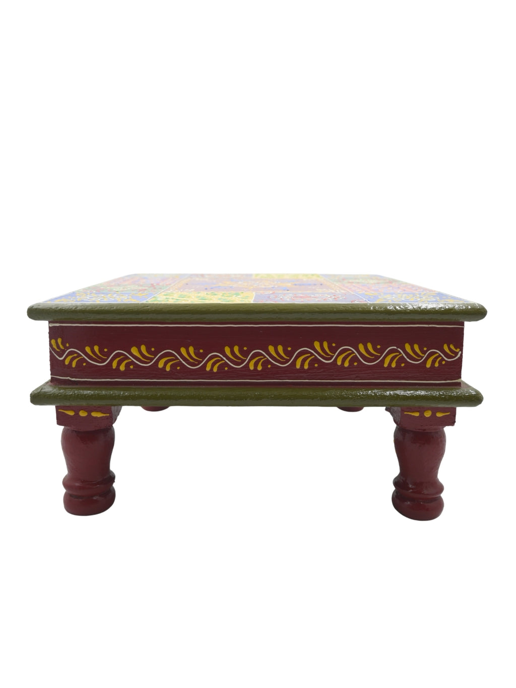 Hand-Painted Wooden Bajot / Choki – Multi-Color Decorative Stool (30x30x16 cm)