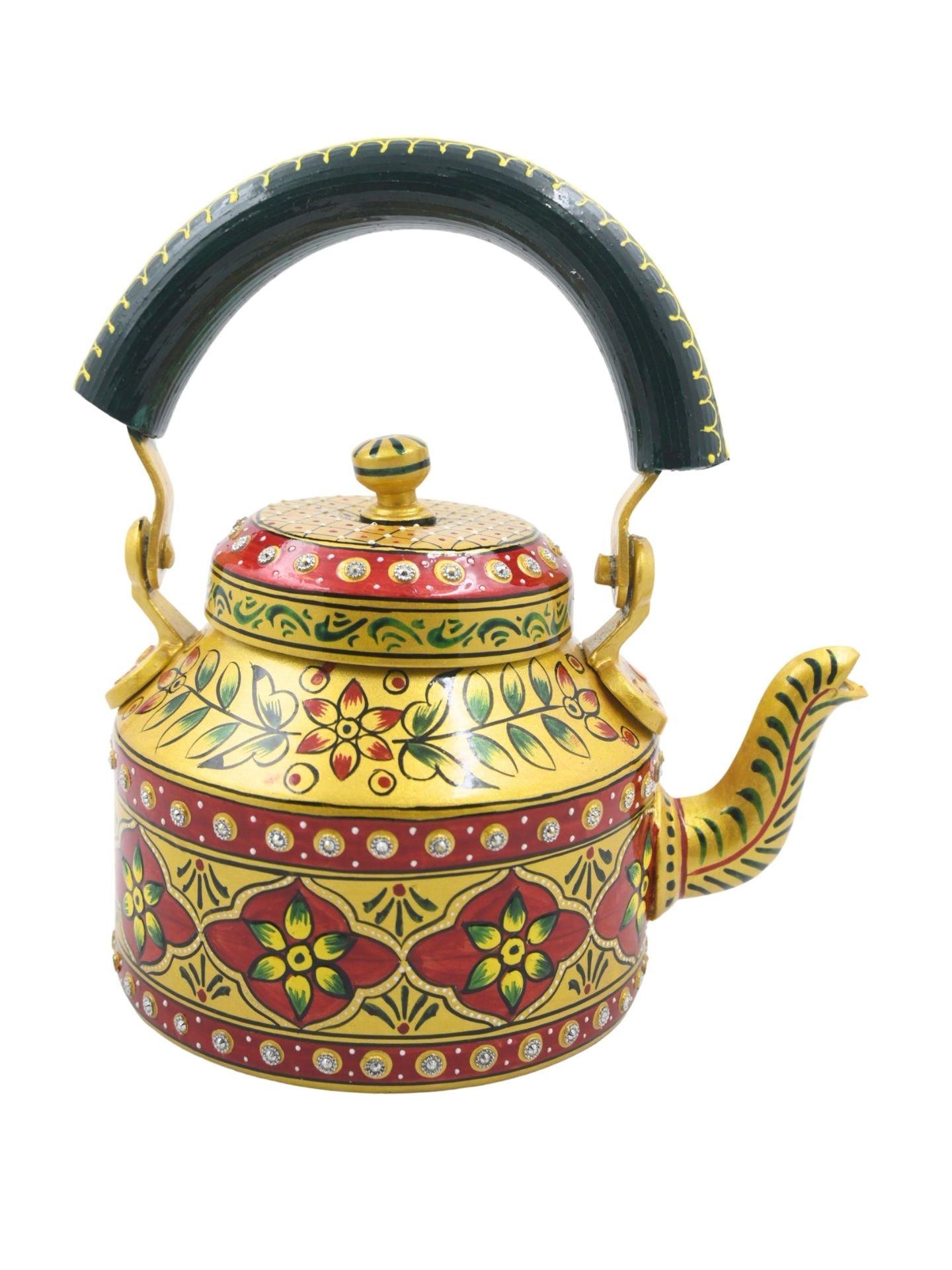 Hand-Painted Yellow &amp; Red Floral Decorative Kettle – 1000ml