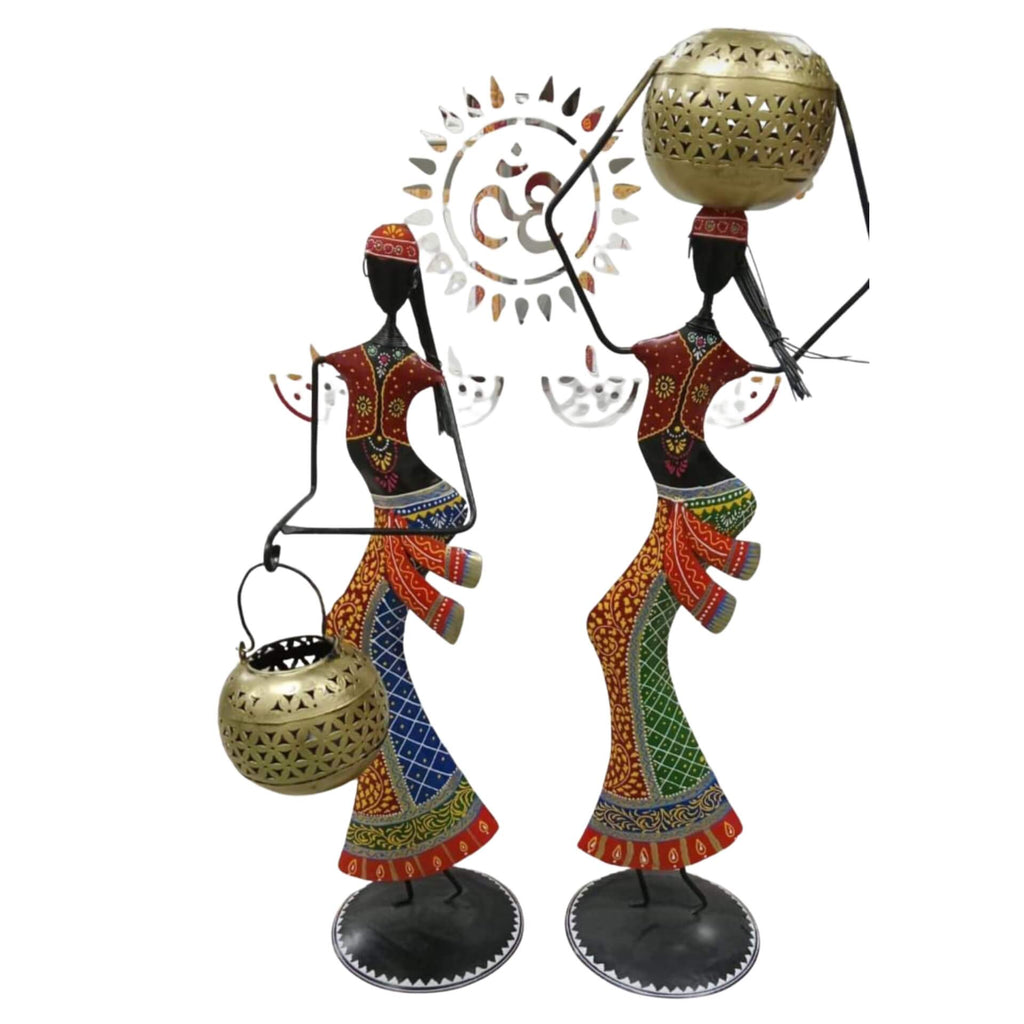 Hand-Painted Lady Figurine Tealight Holder – Set of 2