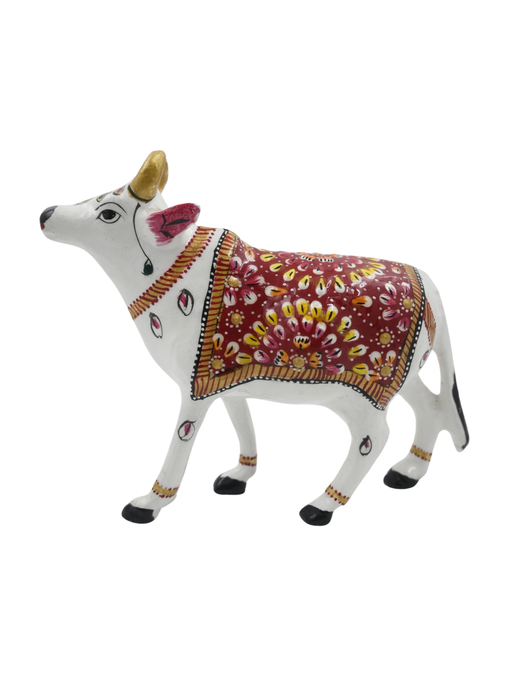 6" Metal Meenakari Cow Figurine – Handcrafted Aluminium Home Decor