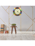 Handcrafted Colourful Wooden Wall Clock with Mandala Design – 18 Inch (Numeric)
