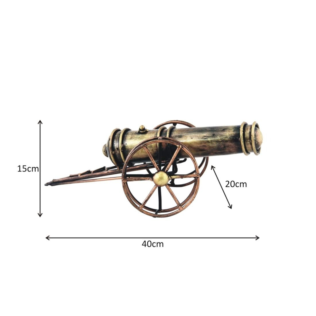 Antique Iron Cannon Showpiece Figurine – Multicolour Handmade Home Décor (16 x 8 x 6 Inch)