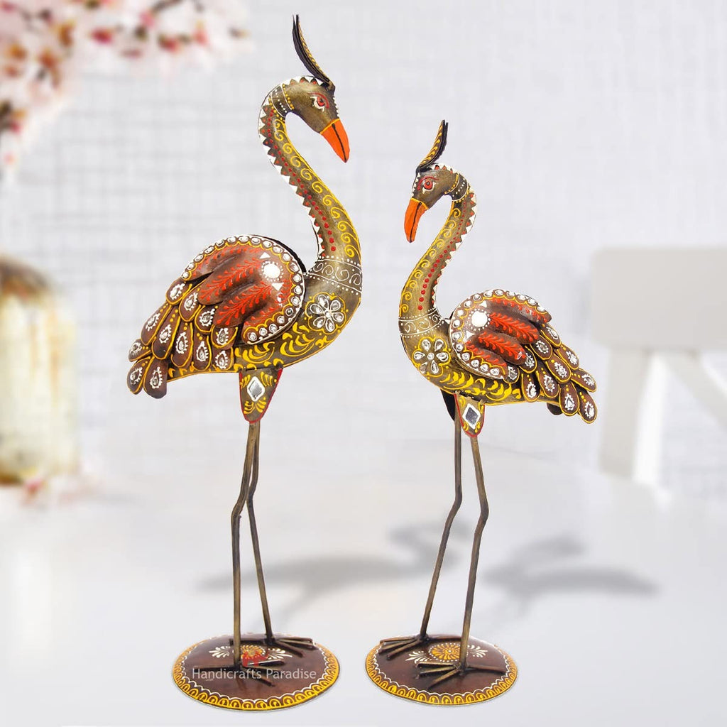 Premium Wrought Iron Crane Showpiece – Set of 2