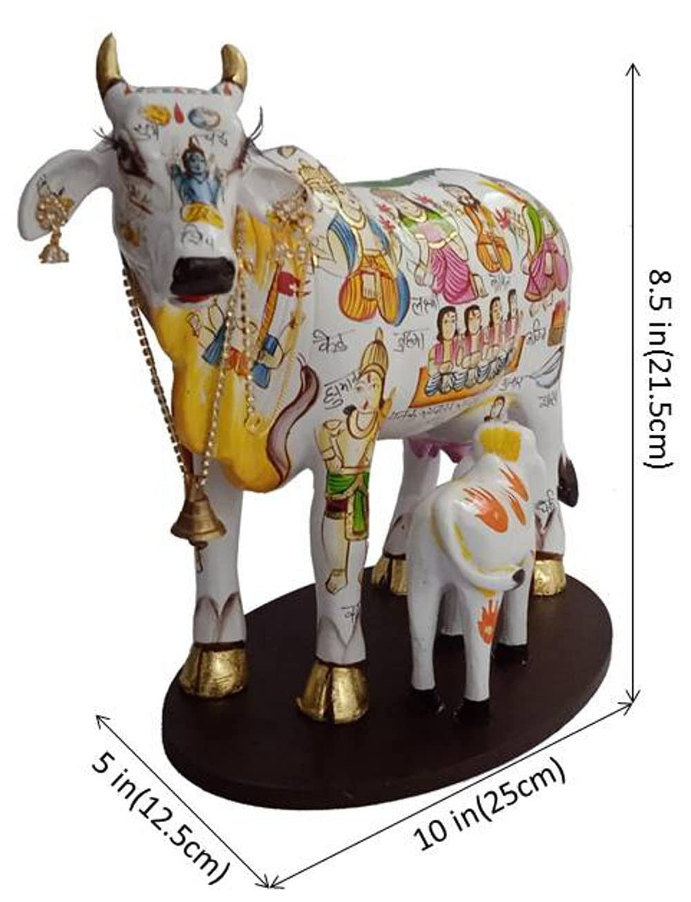 Kamdhenu Cow & Calf Resin Idol – Hand-Painted Good Luck Statue for Home & Shop | Hindu Traditional Decorative Showpiece