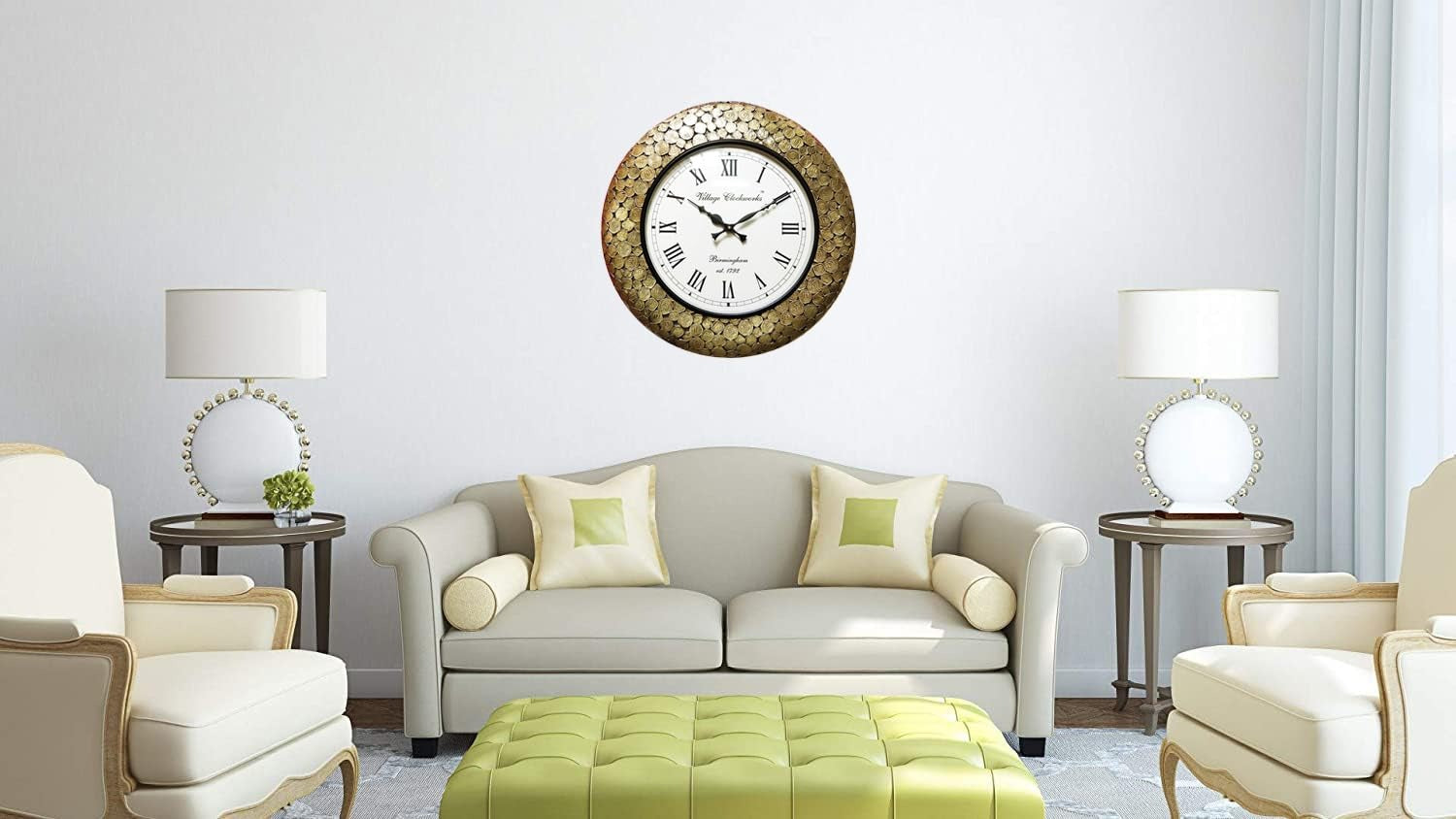 Village Clockworks Handcrafted Wooden &amp; Metal Wall Clock (18x18 Inch, Gold)