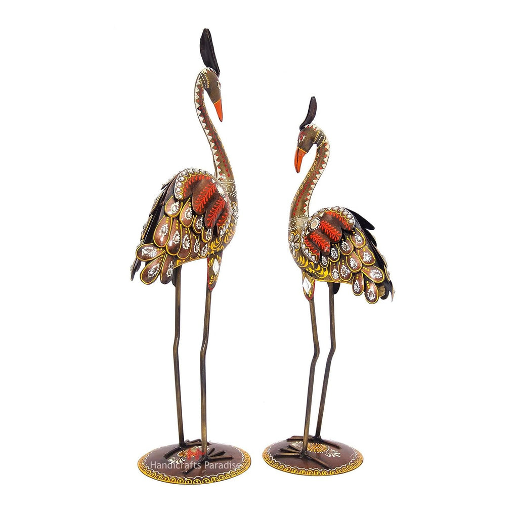 Premium Wrought Iron Crane Showpiece – Set of 2