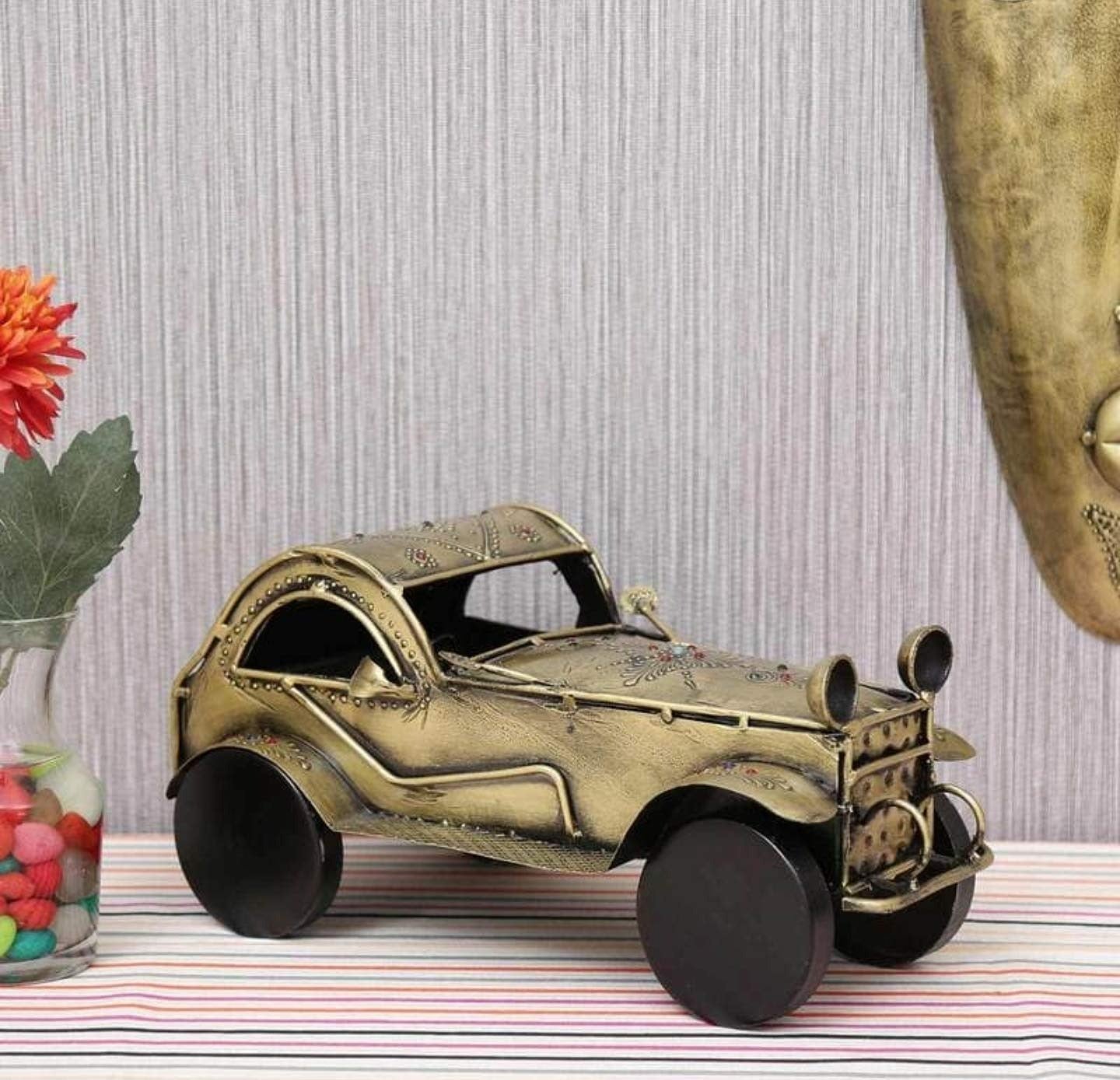Multi Color Iron Painted Vintage Car Miniature Showpiece – Decorative Metal Collectible
