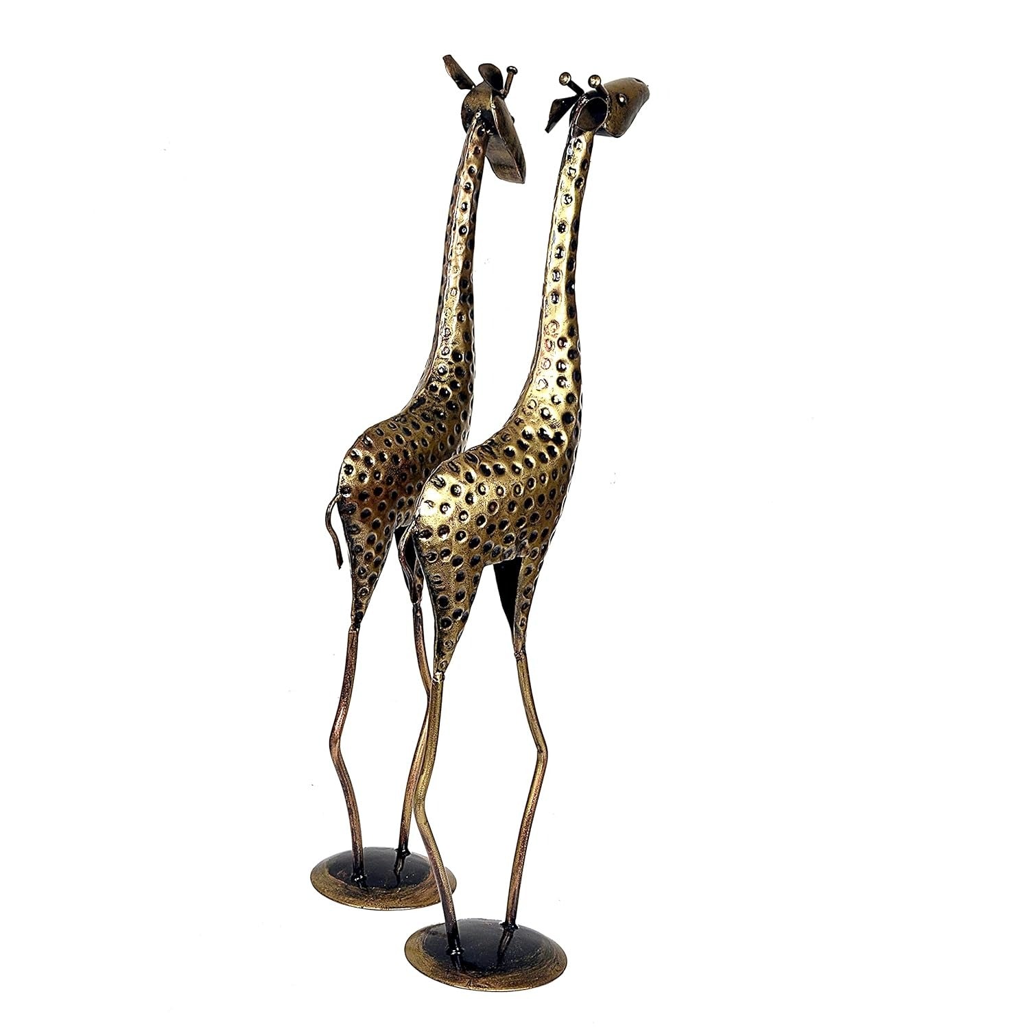 Metal Standing Giraffe Pair Figurine Showpiece – Multicolour Decorative Table & Floor Décor for Home, Office & Gifting (28.5 Inches)