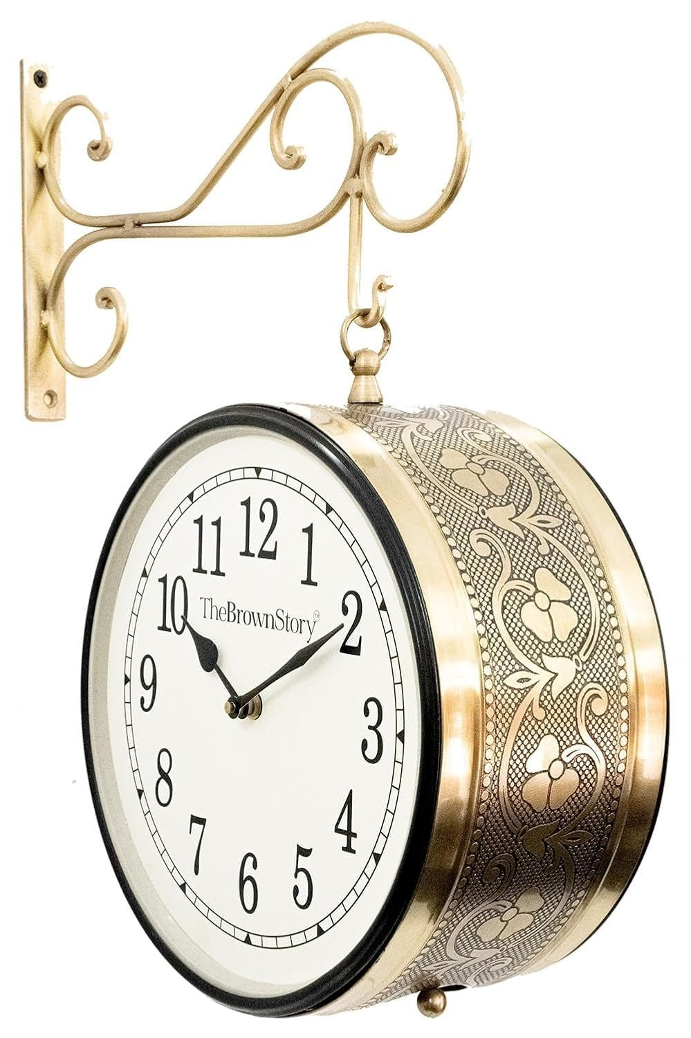 Antique Brass Metal Wall Clock – Vintage Railway Style (Round, 6 Inches)