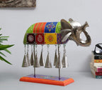 Hand Painted Elephant Table Decor with Bells – Iron & Wood