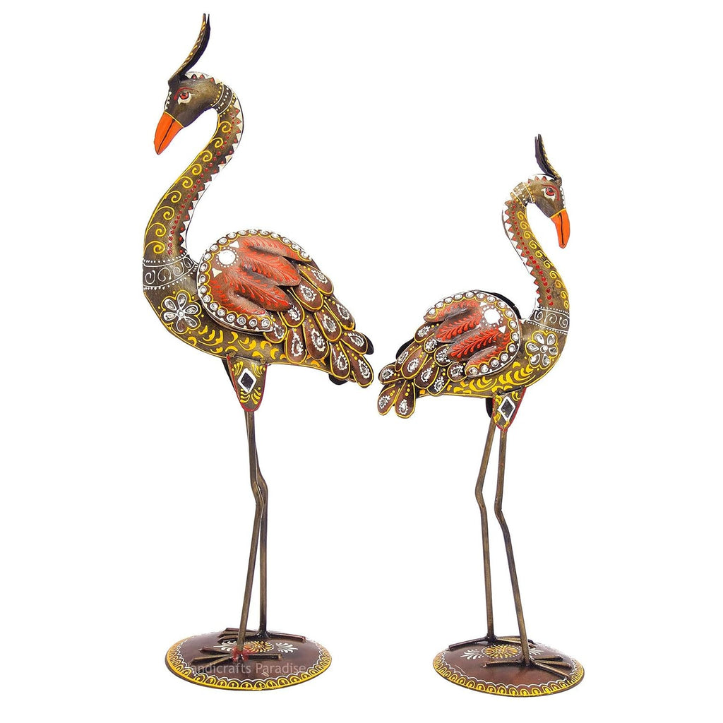 Premium Wrought Iron Crane Showpiece – Set of 2