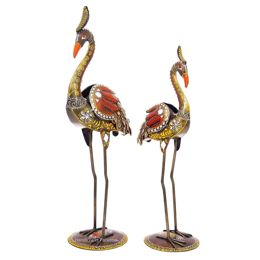 Premium Wrought Iron Crane Showpiece – Set of 2