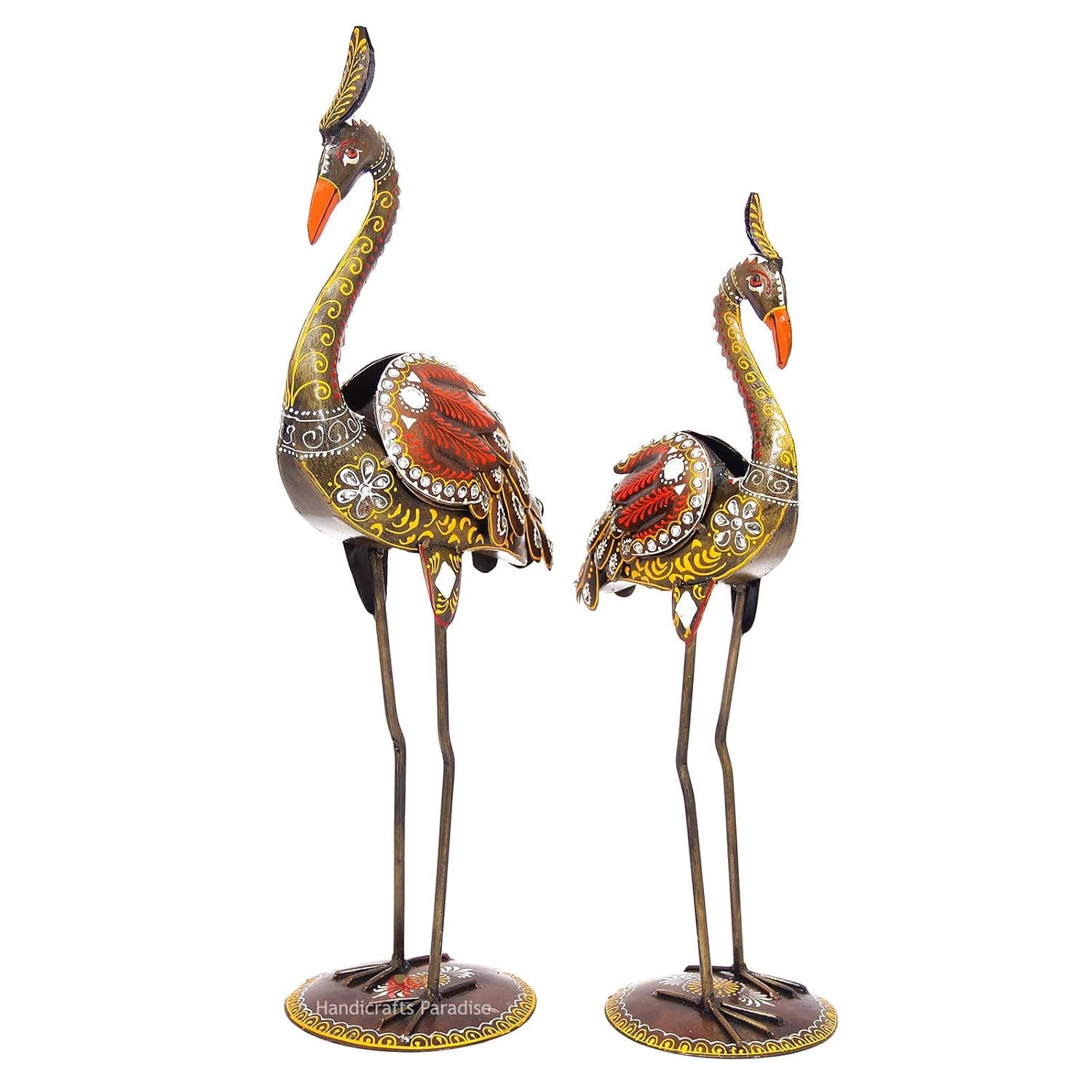 Premium Wrought Iron Crane Showpiece – Set of 2