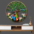 Antique Metal Radha Krishna Cow with LED Light Wall Art Frame