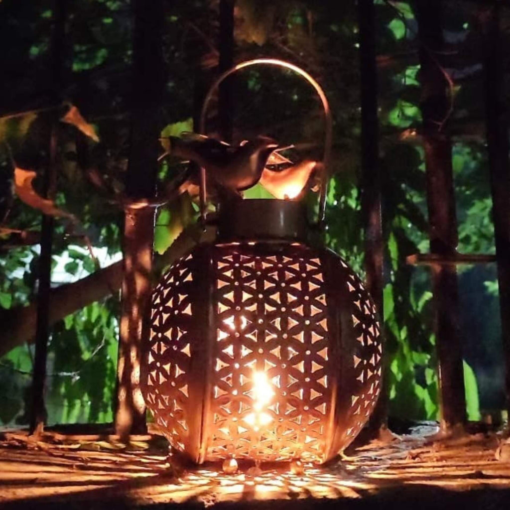 Antique Gold Bird Lantern – Tea Light & Dhuni Holder