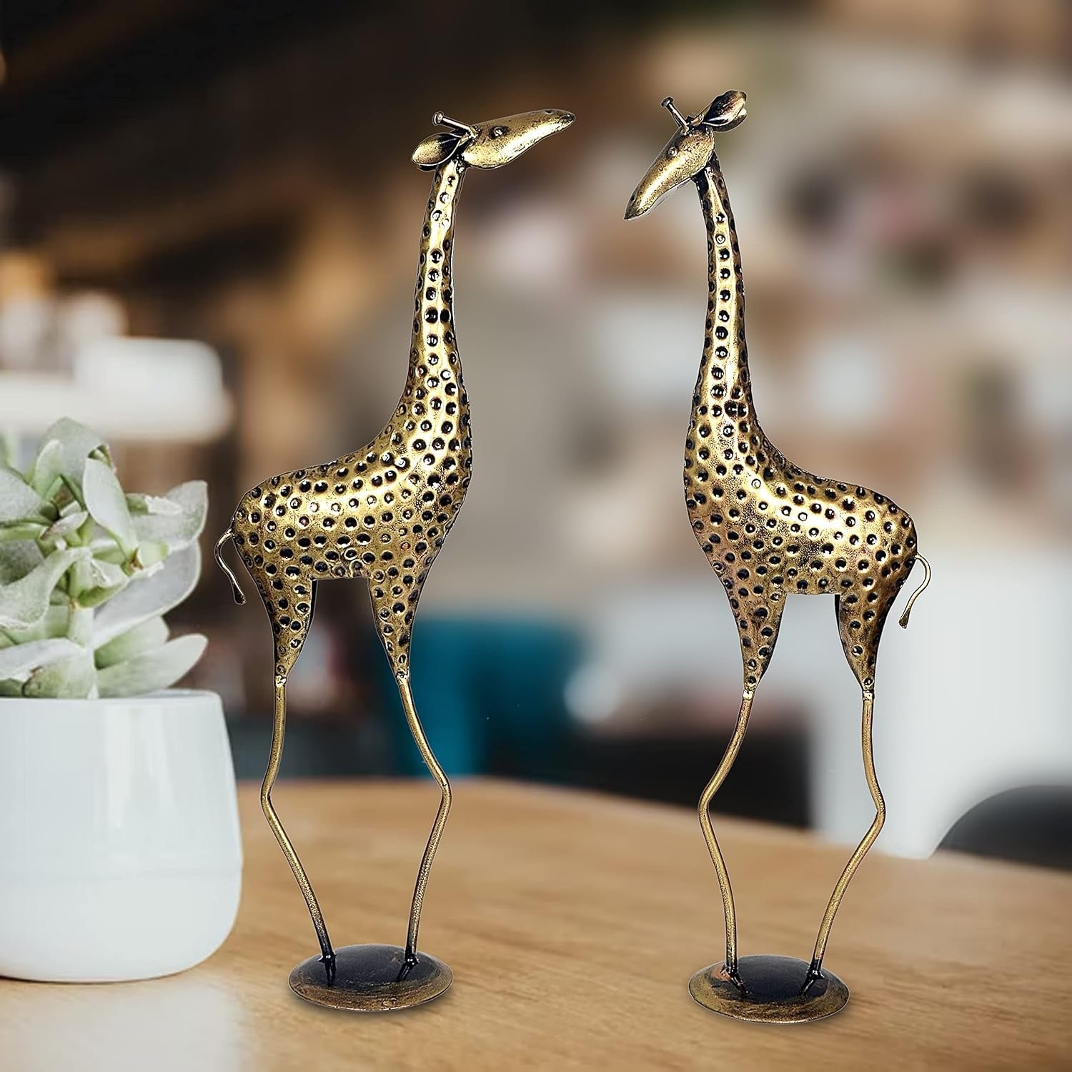 Metal Standing Giraffe Pair Figurine Showpiece – Multicolour Decorative Table & Floor Décor for Home, Office & Gifting (28.5 Inches)