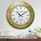 Village Clockworks Handcrafted Wooden &amp; Metal Wall Clock (18x18 Inch, Gold)