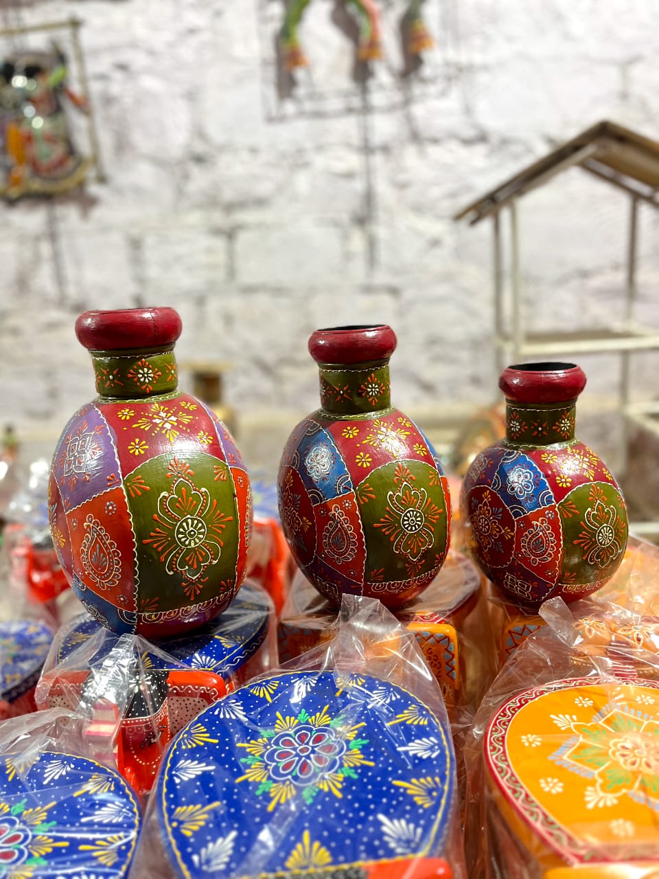 Metallic Colorful Rajasthani Flower Pot Set of 3 – Handcrafted Decorative Pots | Mishita Collections